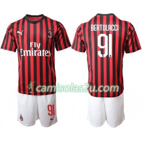 Camisolas de Futebol AC Milan BERTOLACCI 91 Criança Equipamento Principal 2019/20 Manga Curta